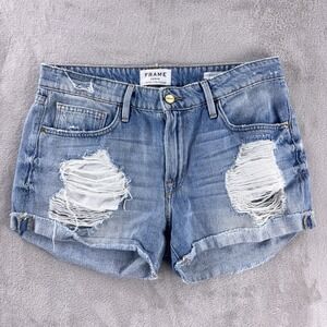 Frame Denim Le‎ Grand Garcon Shorts Womens Size 27 Light Wash Distressed Denim
